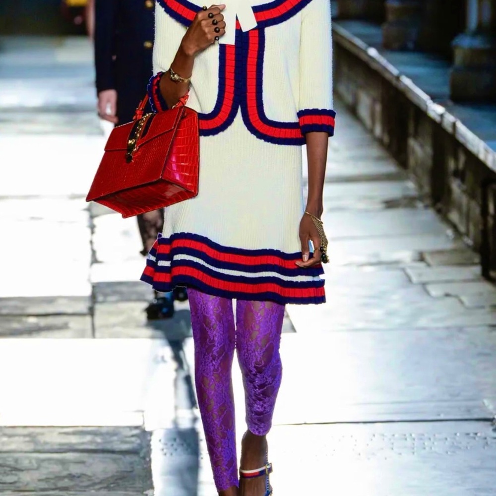 NWT Gucci Ivory Runway Wool Sylvie Web Accent Skirt